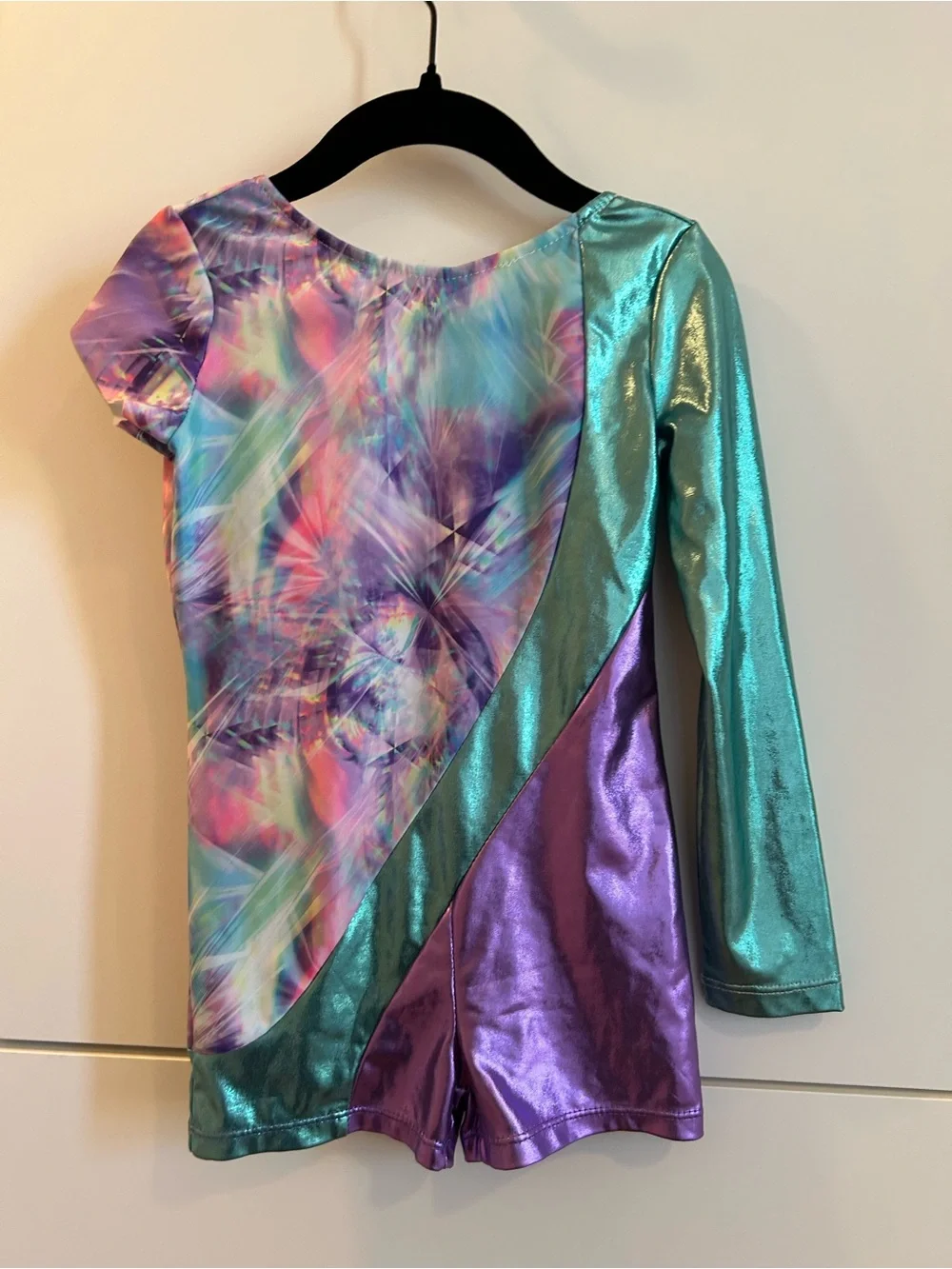 iEFiEL Shimmer Tie-Dye Metallic Girls' Gymnastics Dance Leotard - Teal & Purple